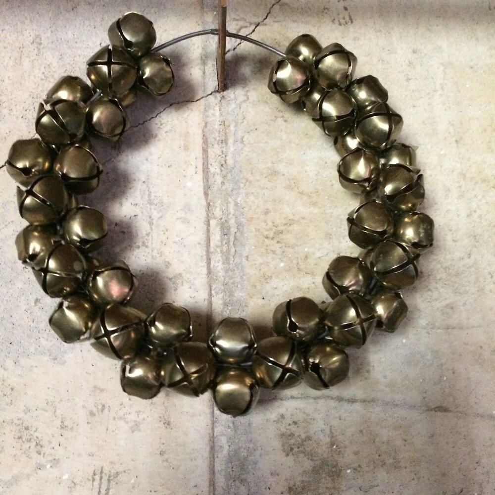 Gold Metal Jingle‎ Bells Wreath Christmas Wall Decor